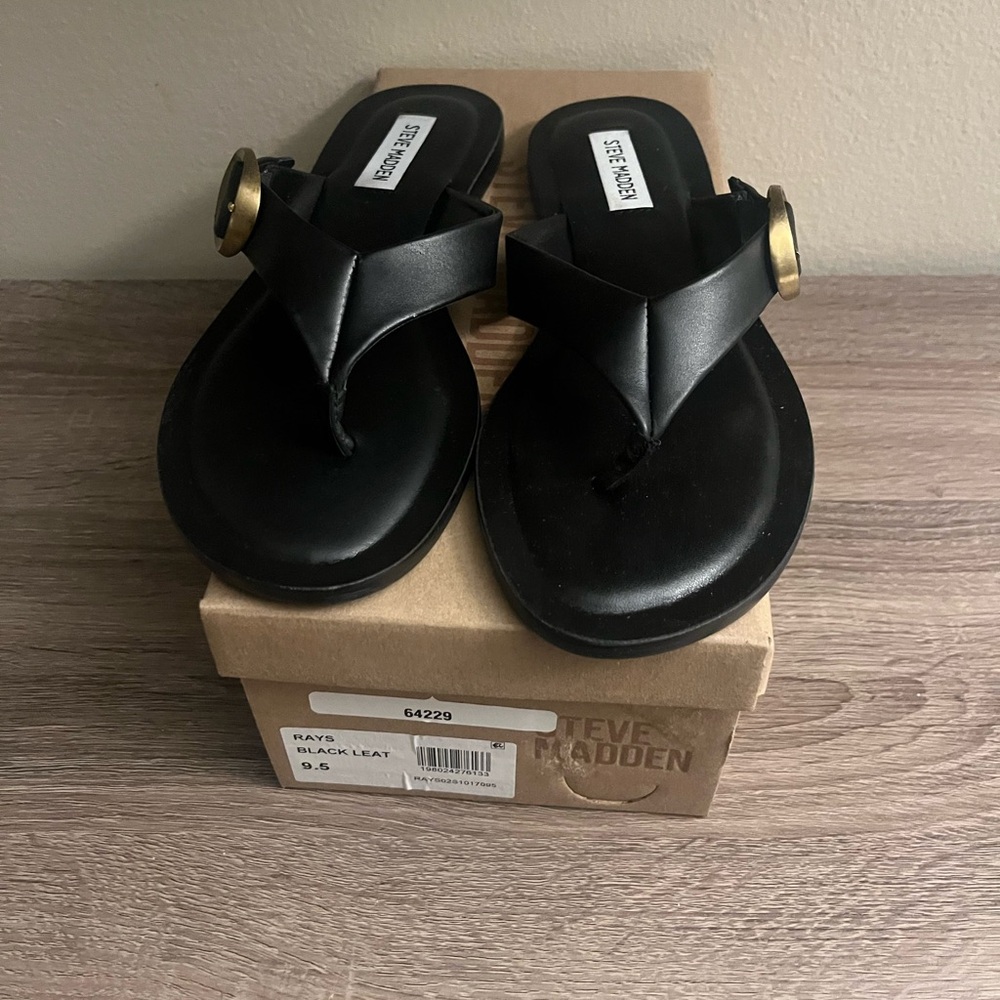 Steve Madden Black Sandals with Gold Accents